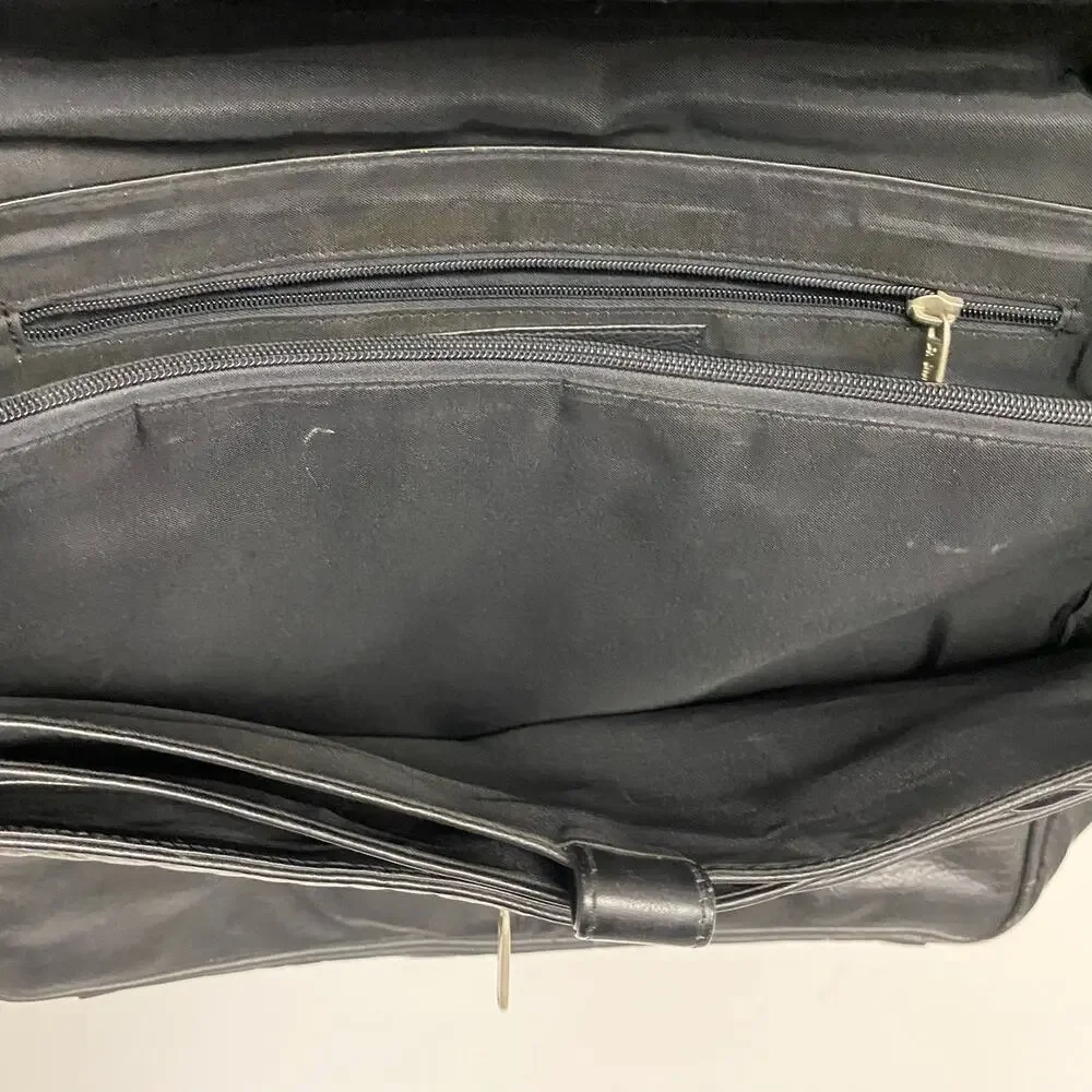 Vintage St Dennis Disney Channel Black Leather Flap Satchel Briefcase